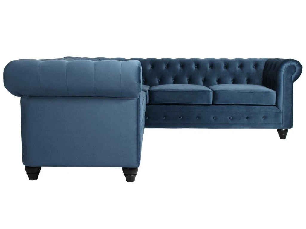 Canapé D'angle Capitonné Style Chesterfield Gustave Velours Bleu 2 Canapé D'angle Capitonné Style Chesterfield Gustave Velours Bleu – Image 2