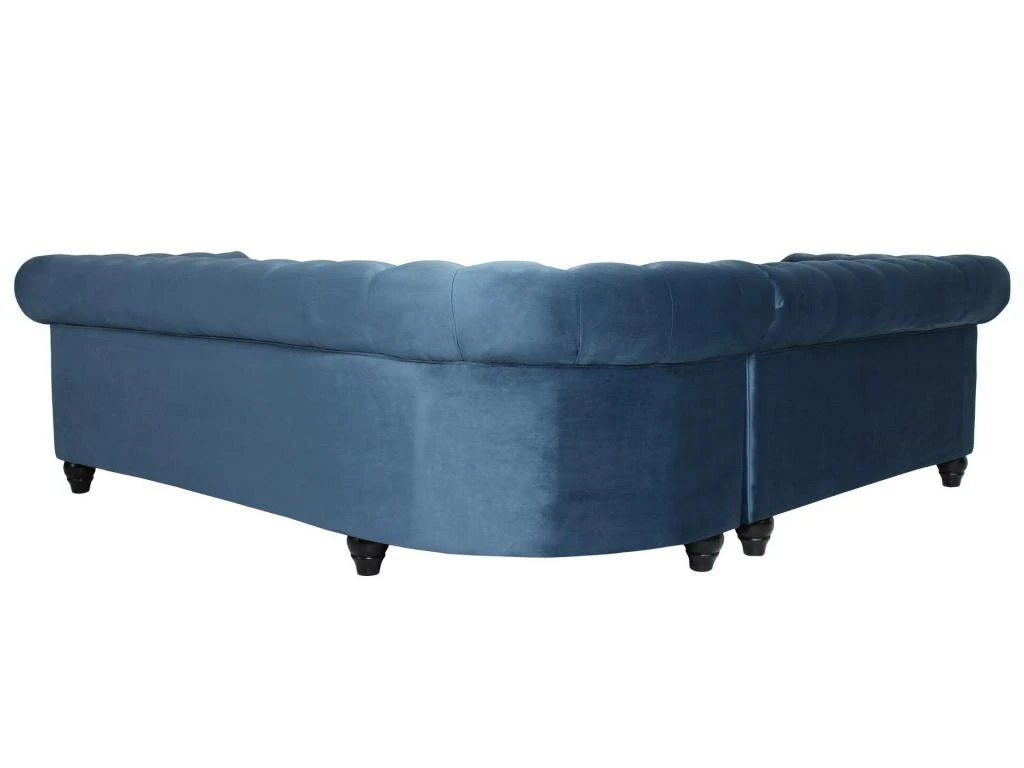 Canapé D'angle Capitonné Style Chesterfield Gustave Velours Bleu 3 Canapé D'angle Capitonné Style Chesterfield Gustave Velours Bleu – Image 3