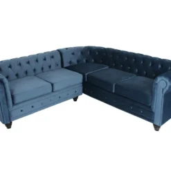 Canapé D'angle Capitonné Style Chesterfield Gustave Velours Bleu 8 Canapé D'angle Capitonné Style Chesterfield Gustave Velours Bleu -Promos Chesteris Boutique canape 13690205