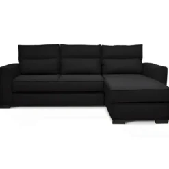 Canapé Angle Convertible Réversible 4 Places - Tissu Noir - HEXAGONE