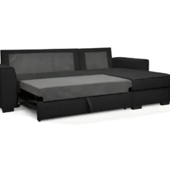 Canapé Angle Convertible Réversible 4 Places - Tissu Noir - HEXAGONE -Promos Chesteris Boutique canape 13921645