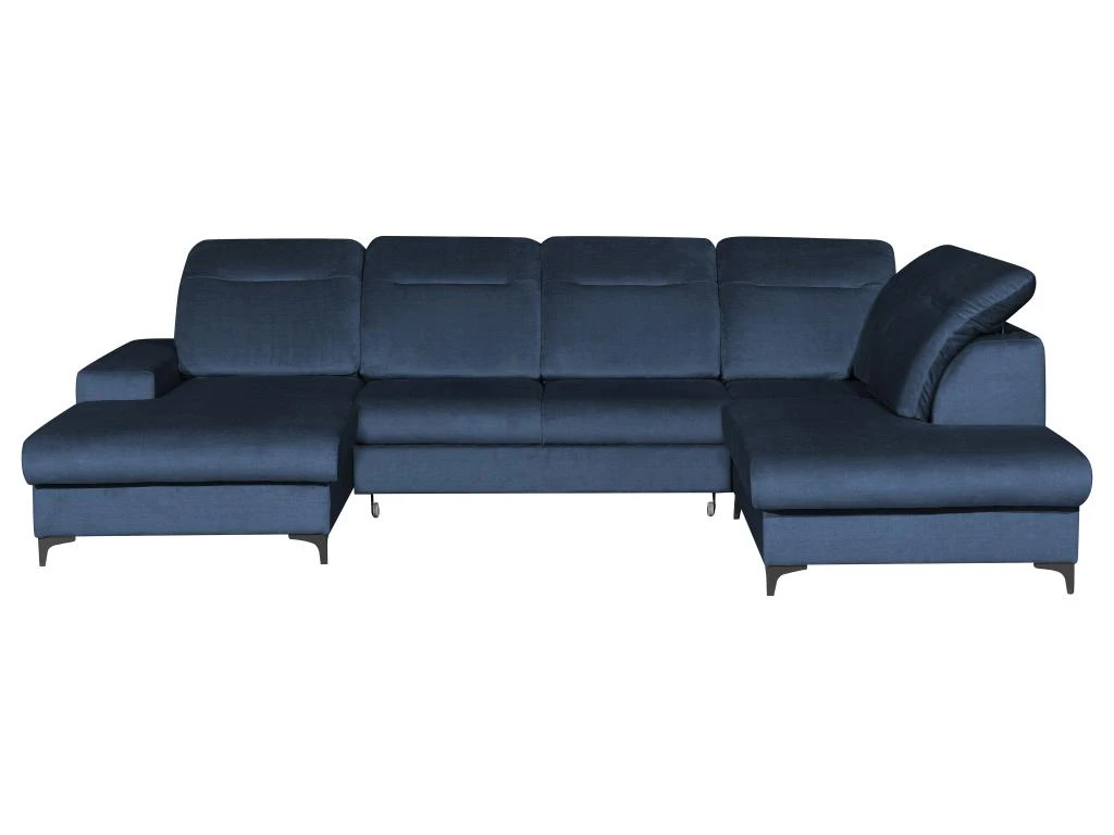 Canapé D'angle Panoramique Droit Convertible En Velours Bleu Nuit SANTANA 3 Canapé D'angle Panoramique Droit Convertible En Velours Bleu Nuit SANTANA – Image 3