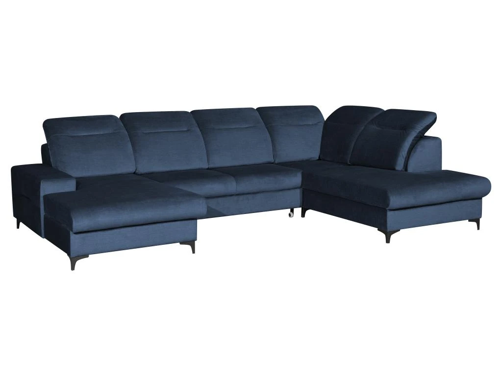 Canapé D'angle Panoramique Droit Convertible En Velours Bleu Nuit SANTANA 2 Canapé D'angle Panoramique Droit Convertible En Velours Bleu Nuit SANTANA – Image 2