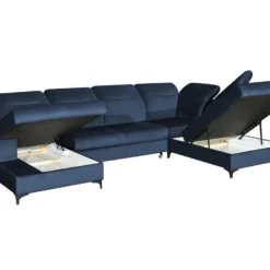 Canapé D'angle Panoramique Droit Convertible En Velours Bleu Nuit SANTANA 12 Canapé D'angle Panoramique Droit Convertible En Velours Bleu Nuit SANTANA -Promos Chesteris Boutique canape 14022295