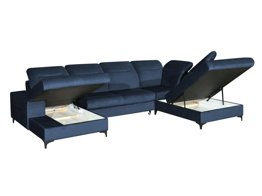 Canapé D'angle Panoramique Droit Convertible En Velours Bleu Nuit SANTANA 5 Canapé D'angle Panoramique Droit Convertible En Velours Bleu Nuit SANTANA – Image 5