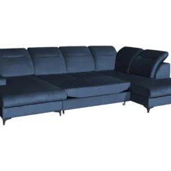 Canapé D'angle Panoramique Droit Convertible En Velours Bleu Nuit SANTANA 11 Canapé D'angle Panoramique Droit Convertible En Velours Bleu Nuit SANTANA -Promos Chesteris Boutique canape 14022297