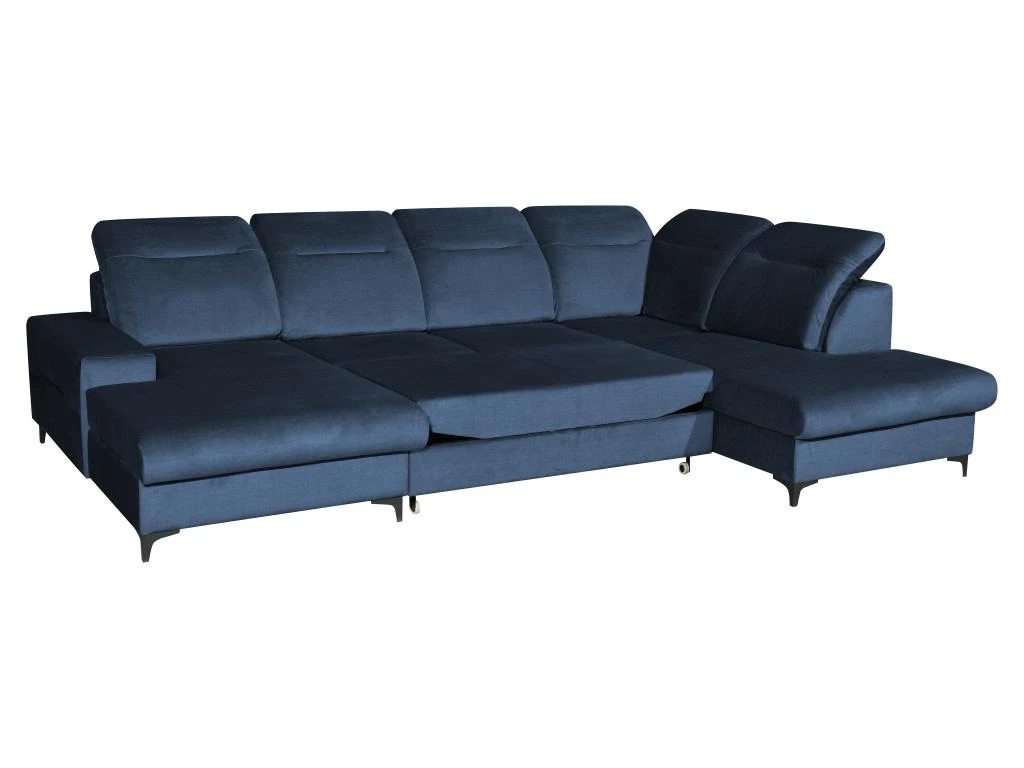 Canapé D'angle Panoramique Droit Convertible En Velours Bleu Nuit SANTANA 4 Canapé D'angle Panoramique Droit Convertible En Velours Bleu Nuit SANTANA – Image 4