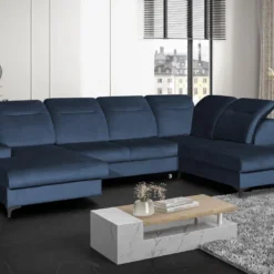 Canapé D'angle Panoramique Droit Convertible En Velours Bleu Nuit SANTANA 14 Canapé D'angle Panoramique Droit Convertible En Velours Bleu Nuit SANTANA -Promos Chesteris Boutique canape 14022303