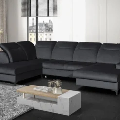 Canapé D'angle Panoramique Droit Convertible En Velours Bleu Nuit SANTANA 15 Canapé D'angle Panoramique Droit Convertible En Velours Bleu Nuit SANTANA -Promos Chesteris Boutique canape 14022847