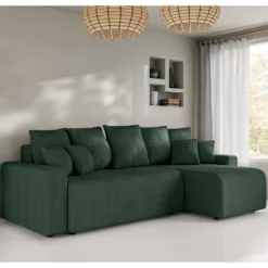 Canapé D'angle Réversible Convertible 4 Places En Velours Côtelé Vert Avec Coffre De Rangement - Lucia -Promos Chesteris Boutique canape 14122485