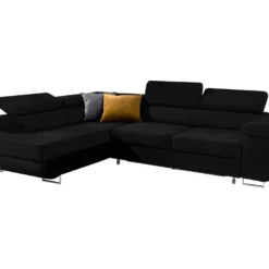 Canapé D'angle Convertible Gauche 4 Places Wilson Velours Noir