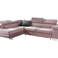 Canapé D'angle Convertible Gauche 4 Places Wilson Velours Rose