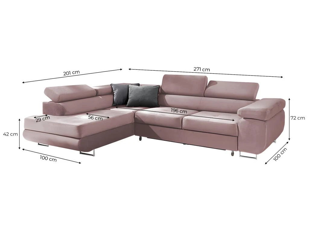 Canapé D'angle Convertible Gauche 4 Places Wilson Velours Rose 3 Canapé D'angle Convertible Gauche 4 Places Wilson Velours Rose – Image 3