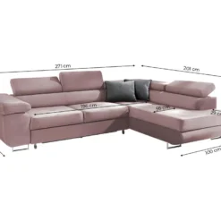 Canapé D'angle Convertible Droit 4 Places Wilson Velours Rose -Promos Chesteris Boutique canape 14176971