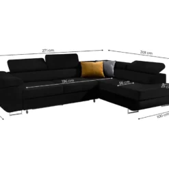 Canapé D'angle Convertible Droit 4 Places Wilson Velours Noir -Promos Chesteris Boutique canape 14176991