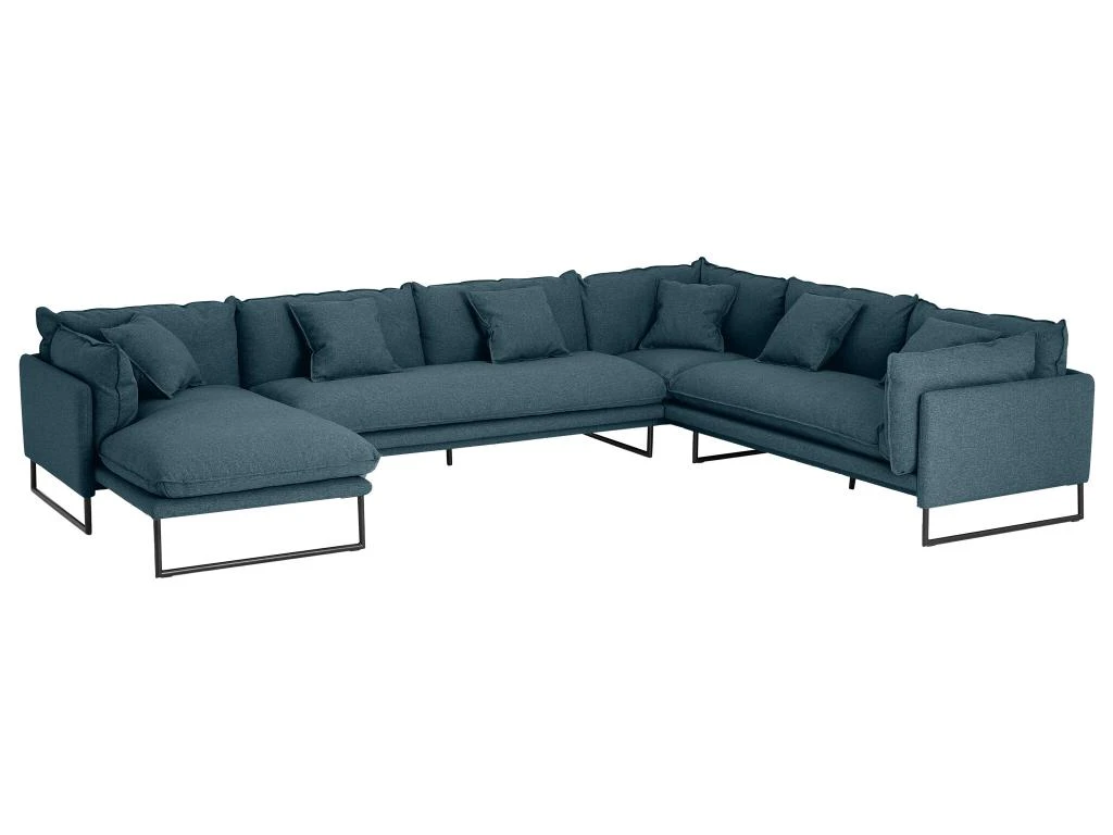 Canapé D'angle Panoramique En Tissu Bleu LESPI 2 Canapé D'angle Panoramique En Tissu Bleu LESPI – Image 2