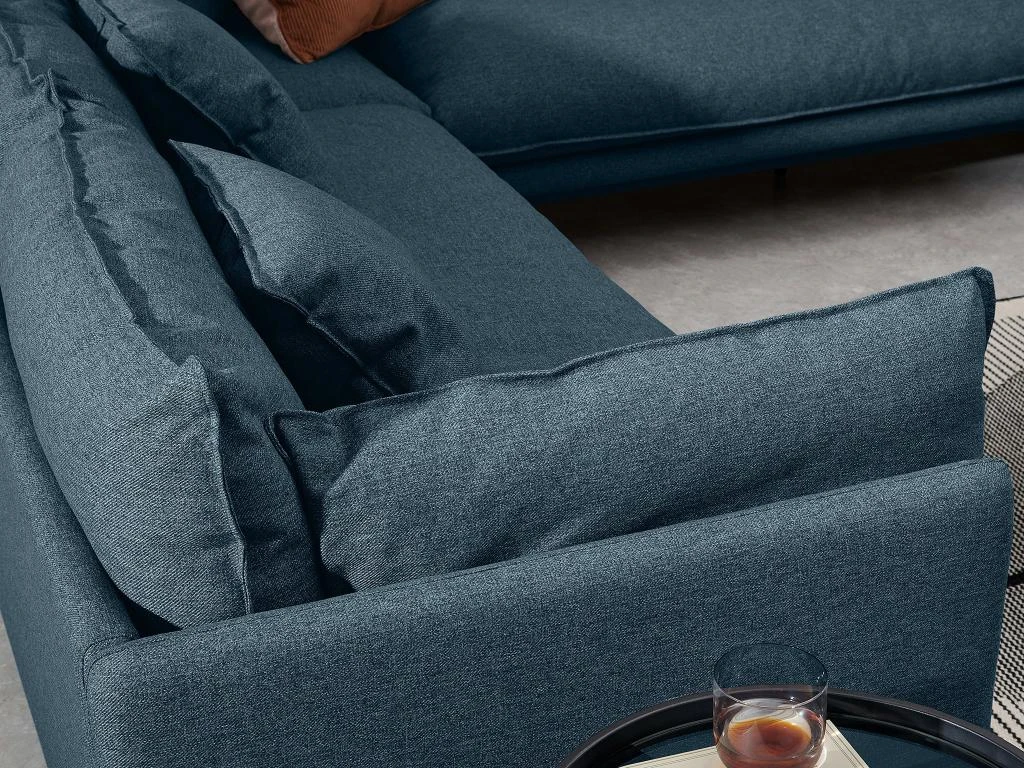 Canapé D'angle Panoramique En Tissu Bleu LESPI 4 Canapé D'angle Panoramique En Tissu Bleu LESPI – Image 4