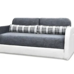 Canapé 2 Places Convertible Déplimousse En Tissu Et Simili VILO - Blanc Et Gris -Promos Chesteris Boutique canape 142470