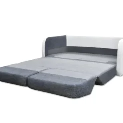 Canapé 2 Places Convertible Déplimousse En Tissu Et Simili VILO - Blanc Et Gris -Promos Chesteris Boutique canape 142471