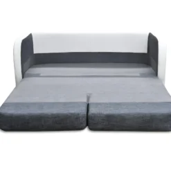 Canapé 2 Places Convertible Déplimousse En Tissu Et Simili VILO - Blanc Et Gris -Promos Chesteris Boutique canape 142472