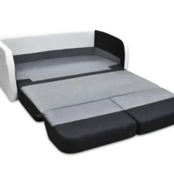 Canapé 2 Places Convertible Déplimousse En Tissu Et Simili VILO - Blanc Et Gris -Promos Chesteris Boutique canape 142474