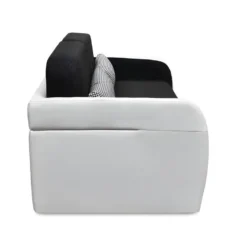 Canapé 2 Places Convertible Déplimousse En Tissu Et Simili VILO - Blanc Et Gris -Promos Chesteris Boutique canape 142475