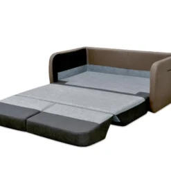 Canapé 2 Places Convertible Déplimousse En Tissu Et Simili VILO - Blanc Et Gris -Promos Chesteris Boutique canape 142481