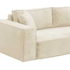 Canapé 3 Places Convertible Express En Velours Côtelé Beige AMELIA - Couchage 140 Cm - Matelas 14 Cm Avec Mémoire De Forme DUNLOPILLO -Promos Chesteris Boutique canape 14290263