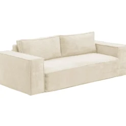 Canapé 3 Places Convertible Express En Velours Côtelé Beige AMELIA - Couchage 140 Cm - Matelas 14 Cm Avec Mémoire De Forme DUNLOPILLO -Promos Chesteris Boutique canape 14290271