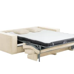 Canapé 3 Places Convertible Express En Velours Côtelé Beige AMELIA - Couchage 140 Cm - Matelas 14 Cm Avec Mémoire De Forme DUNLOPILLO -Promos Chesteris Boutique canape 14290273