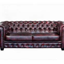 Canapé Chesterfield 3 Places BRENTON 100% Cuir De Buffle - Bordeaux
