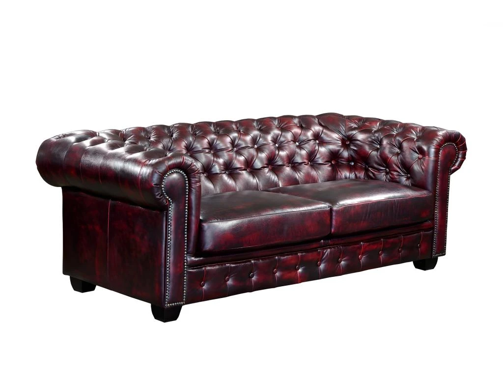 Canapé Chesterfield 3 Places BRENTON 100% Cuir De Buffle - Bordeaux 2 Canapé Chesterfield 3 Places BRENTON 100% Cuir De Buffle - Bordeaux – Image 2