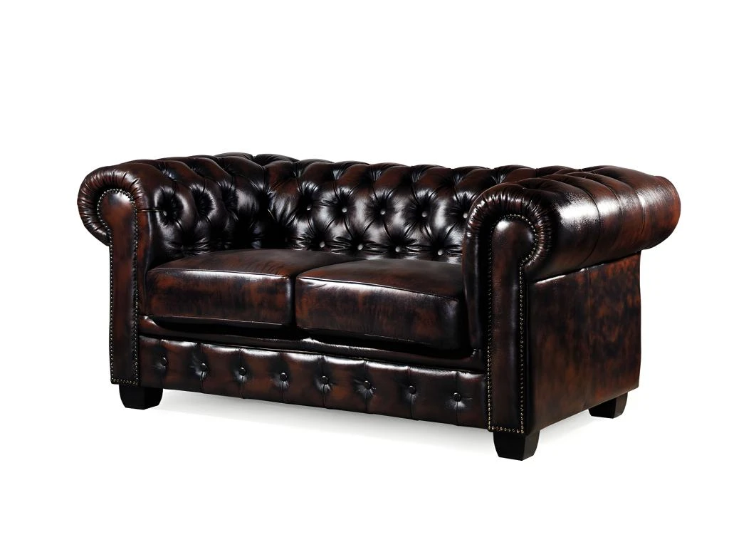 Canapé Chesterfield 2 Places BRENTON 100% Cuir De Buffle - Marron Reflets Châtains 4 Canapé Chesterfield 2 Places BRENTON 100% Cuir De Buffle - Marron Reflets Châtains – Image 4