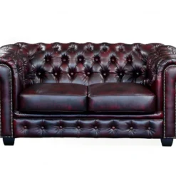 Canapé Chesterfield 2 Places BRENTON 100% Cuir De Buffle - Bordeaux -Promos Chesteris Boutique canape 143376
