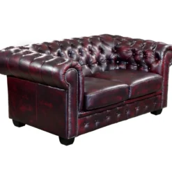 Canapé Chesterfield 2 Places BRENTON 100% Cuir De Buffle - Bordeaux -Promos Chesteris Boutique canape 143378