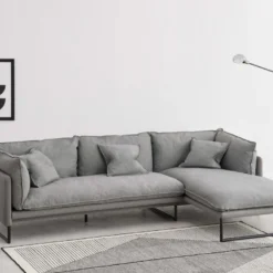 Canapé D'angle Droit En Tissu Gris Clair LESPI