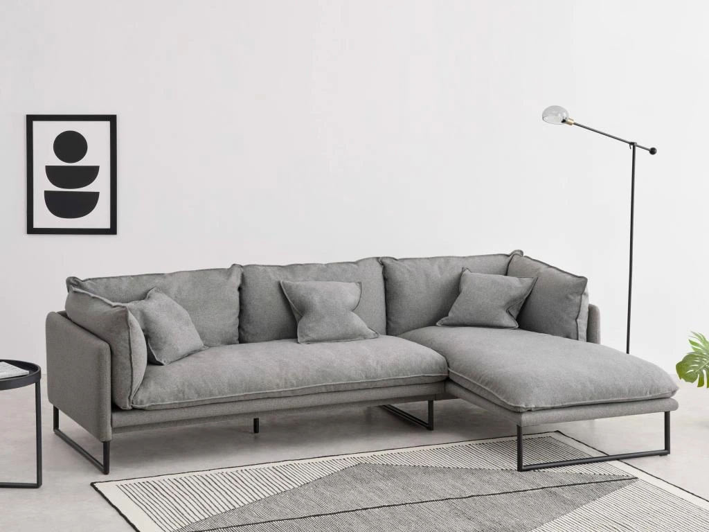 Canapé D'angle Droit En Tissu Gris Clair LESPI 1 Canapé D'angle Droit En Tissu Gris Clair LESPI