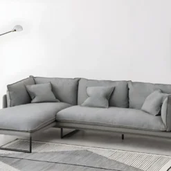 Canapé D'angle Gauche En Tissu Gris Clair LESPI