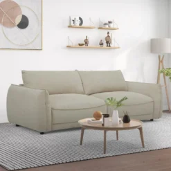 Canapé 3 Places En Velours Côtelé Beige NOCARA