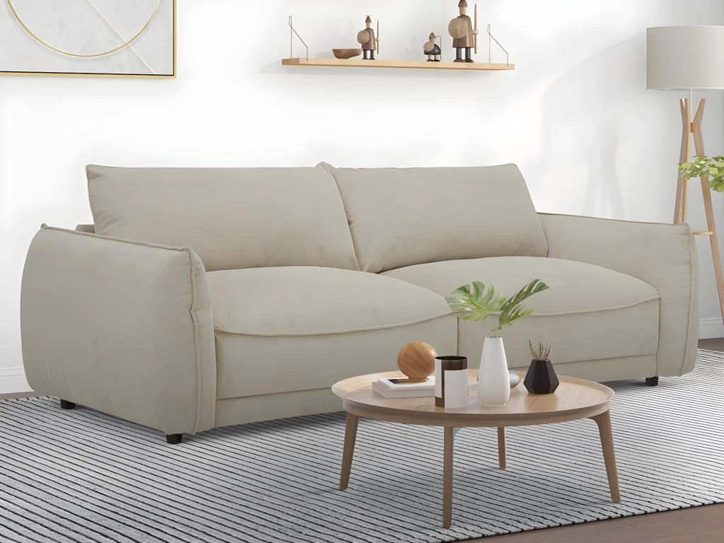 Canapé 3 Places En Velours Côtelé Beige NOCARA 4 Canapé 3 Places En Velours Côtelé Beige NOCARA – Image 4