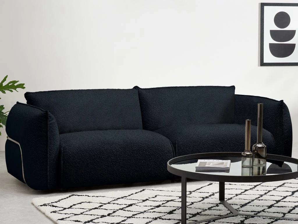 Canapé 3 Places En Tissu Bouclette Noir ADELINE 7 Canapé 3 Places En Tissu Bouclette Noir ADELINE – Image 7