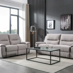 Canapé 3 Places Relax électrique En Tissu Gris Clair URSULA II