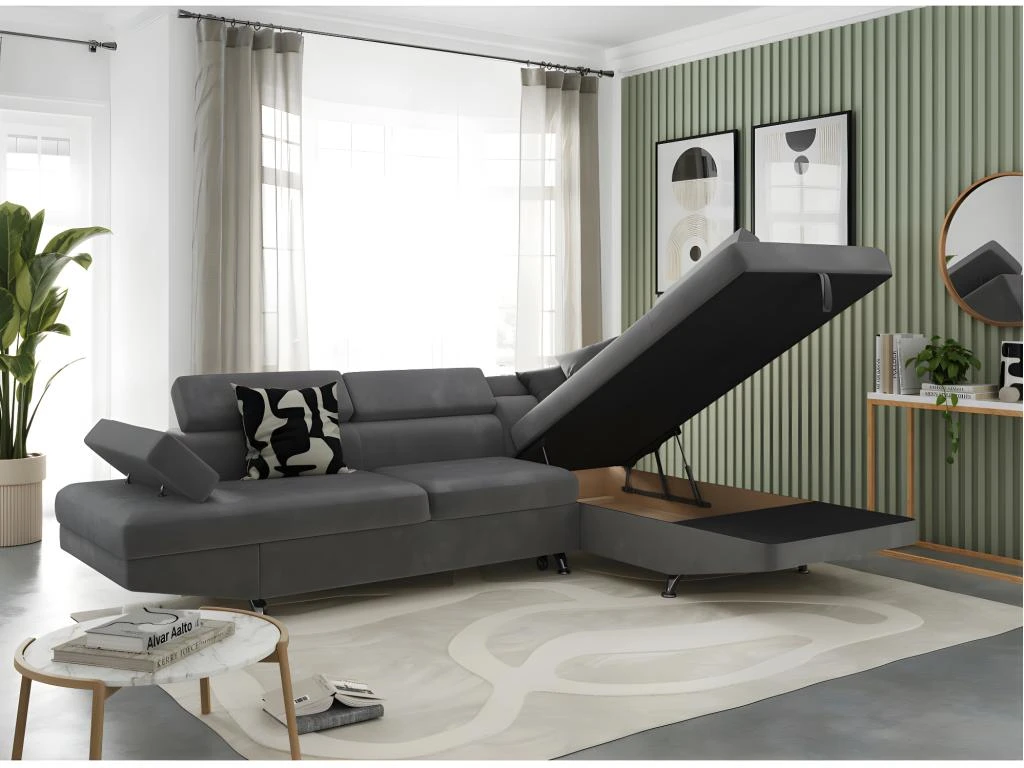 Canapé D'angle RIO Convertible Avec Coffre En Microfibre - Angle Droit, Gris 3 Canapé D'angle RIO Convertible Avec Coffre En Microfibre - Angle Droit, Gris – Image 3