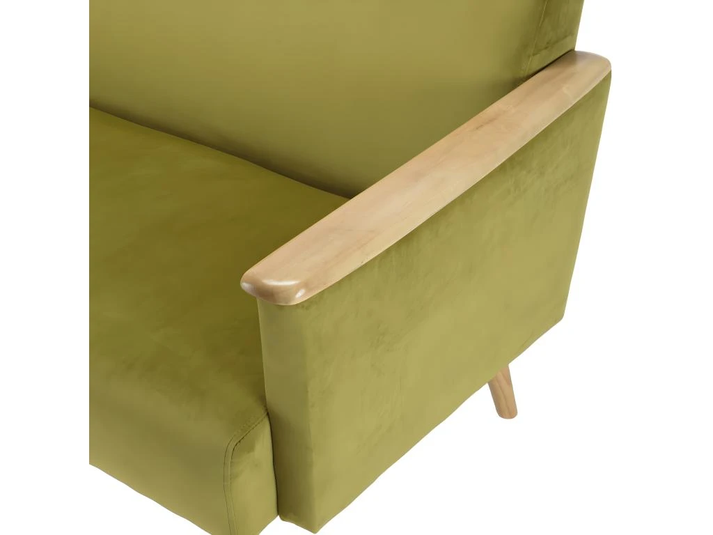 ALBANE - Canapé 2 Places Velours Vert Clair Pieds Et Accoudoirs Bois 3 ALBANE - Canapé 2 Places Velours Vert Clair Pieds Et Accoudoirs Bois – Image 3