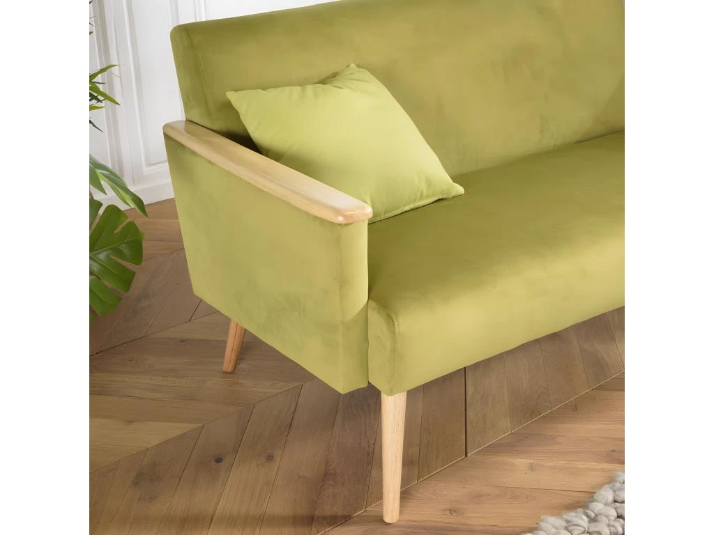 ALBANE - Canapé 2 Places Velours Vert Clair Pieds Et Accoudoirs Bois 5 ALBANE - Canapé 2 Places Velours Vert Clair Pieds Et Accoudoirs Bois – Image 5