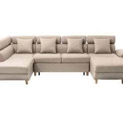 Canapé D'Angle Panoramique MAIA Convertible En Tissu - Angle Gauche, Beige