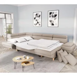 Canapé D'Angle Panoramique MAIA Convertible En Tissu - Angle Gauche, Beige -Promos Chesteris Boutique canape 14642617