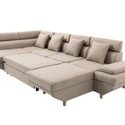 Canapé D'Angle Panoramique MAIA Convertible En Tissu - Angle Gauche, Beige -Promos Chesteris Boutique canape 14642619