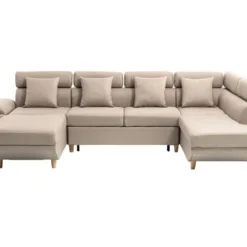 Canapé D'Angle Panoramique MAIA Convertible En Tissu - Angle Droit, Beige