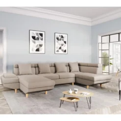 Canapé D'Angle Panoramique MAIA Convertible En Tissu - Angle Droit, Beige -Promos Chesteris Boutique canape 14642945